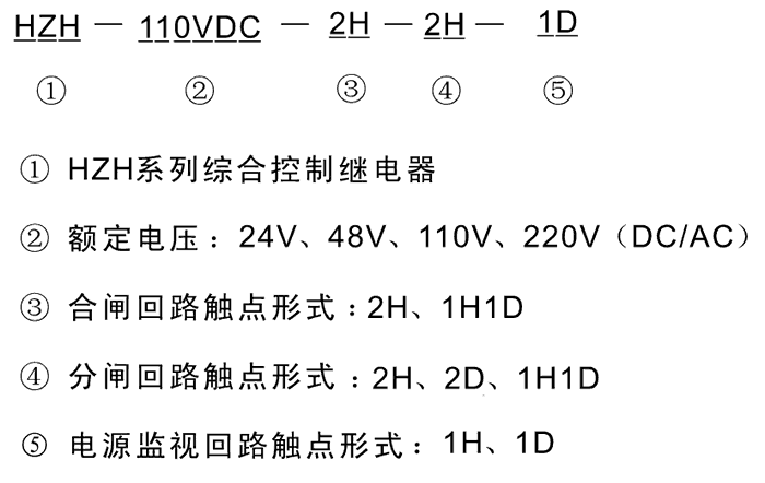 HZH-220VDC-1H1D-1H1D-1D型号及其含义